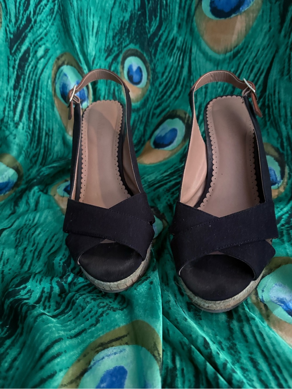 Kelly & Katie Women’s Black Slingback Espadrille Wedge Sandals
